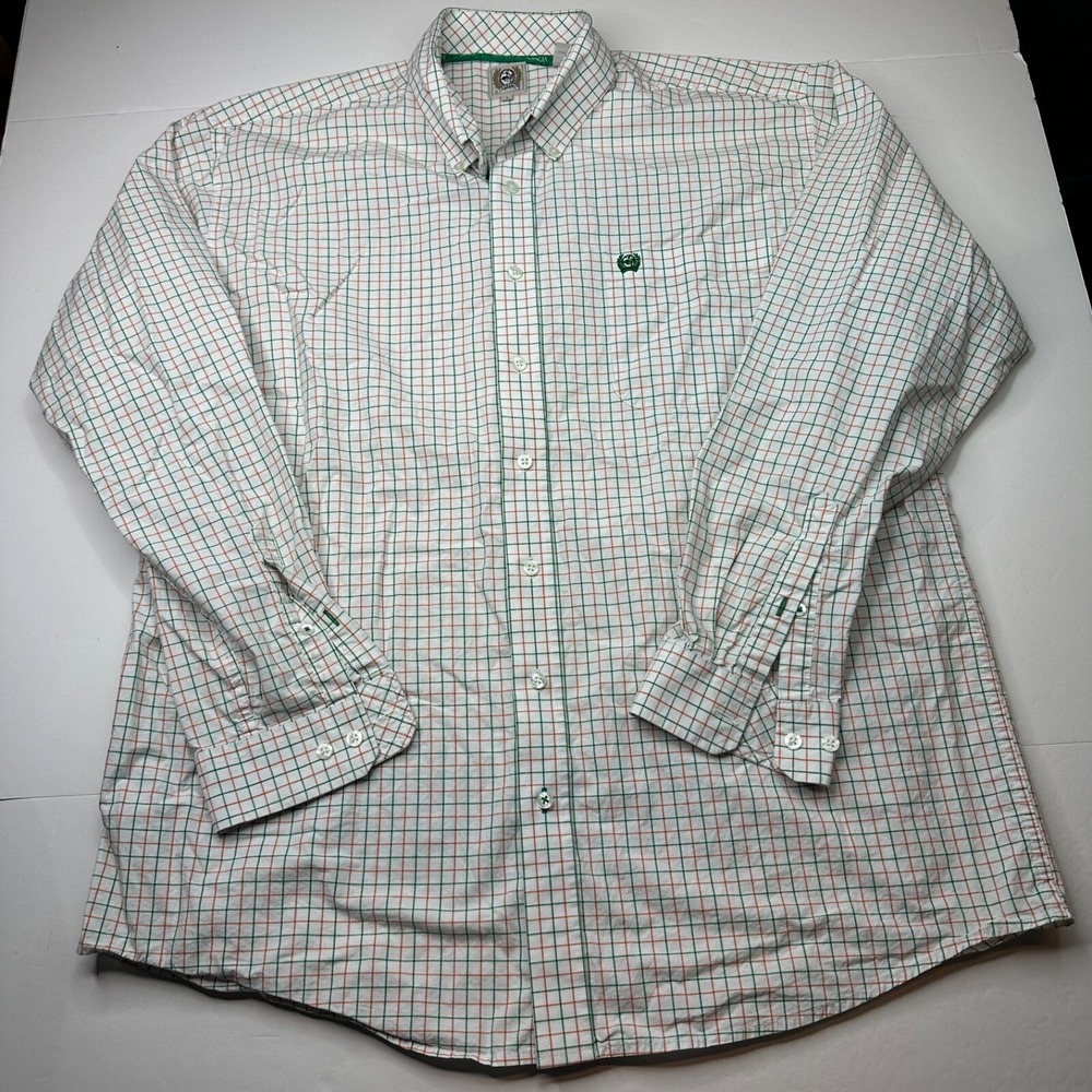 Cinch Mens Shirt Large Long Sleeve Check Cotton Button Down Western White Green